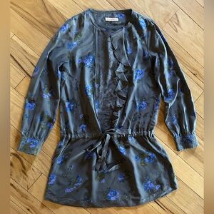 Rebecca Taylor Gray and Blue Silk Floral Dress